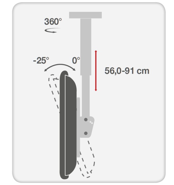 Techly Befestigungskit (Deckenmontage, Montageklammer, Teleskopstange) - für Flachbildschirm - Stahl - Schwarz - Bildschirmgröße: 81.3-139.7 cm (32"-55")