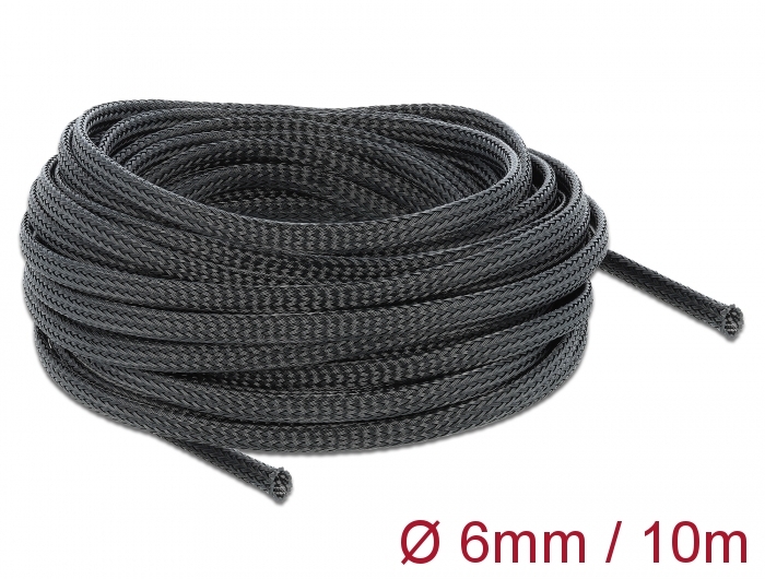 DELOCK Geflechtschlauch dehnbar 10m x 6mm schwarz