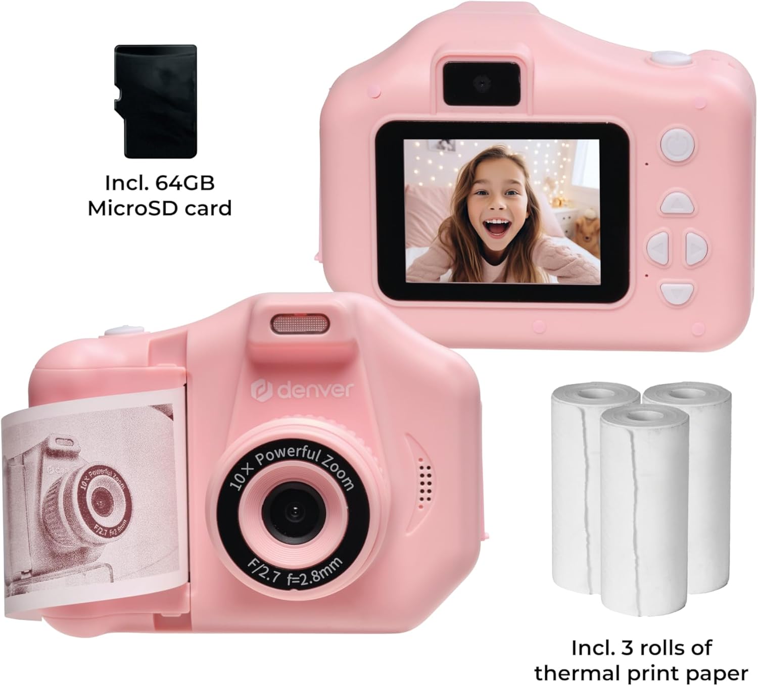 Denver KPC-1370 rosa Kinderkamera mit Drucker Denver KPC-1370 rosa Kinderkamera mit Drucker