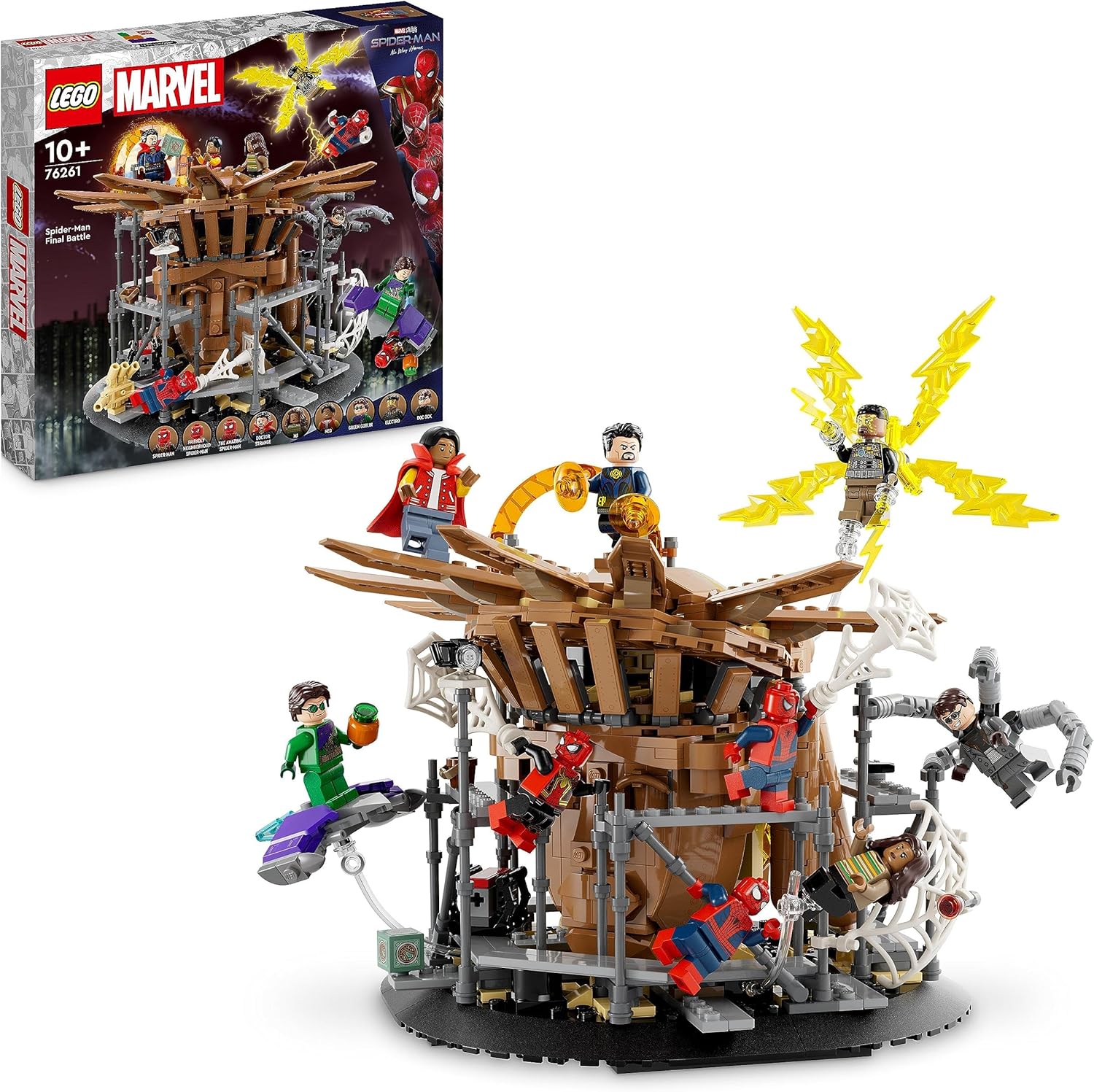 LEGO 76261 Marvel Spider-Mans großer Showdown, Spider-Man: No Way Home-Set mit 3 Peter Parker-Minifiguren sowie Green Goblin, Electro, Sandman, Ned, Doctor Strange und MJ, Sammlermodell