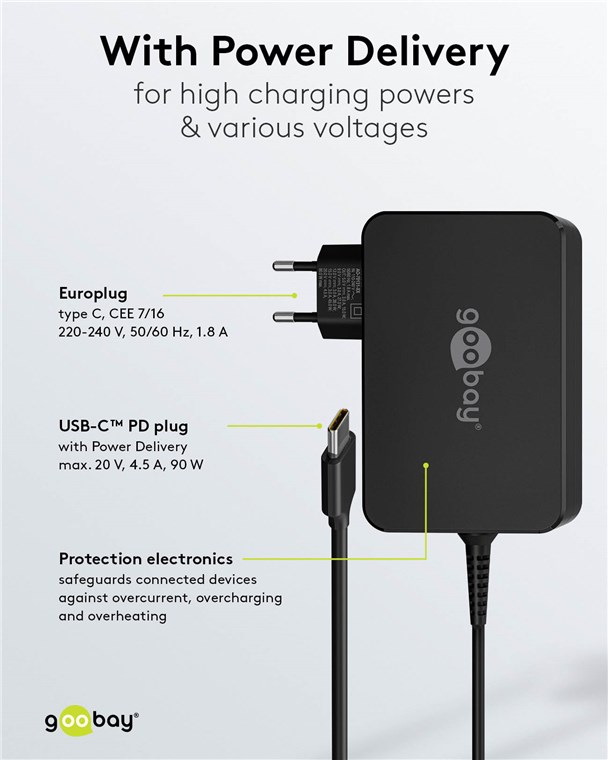 USB-C™-Ladegerät für Laptops (90 W) schwarz USB-C™-Ladegerät für Laptops (90 W) schwarz