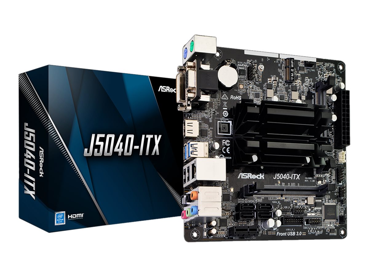 ASRock J5040-ITX - Motherboard - Mini-ITX - Intel Pentium Silver J5040 - USB 3.2 Gen 1 - Gigabit LAN - Onboard-Grafik - HD Audio (8-Kanal)