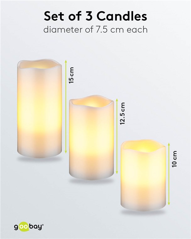 3er-Set LED-Echtwachskerzen, weiß