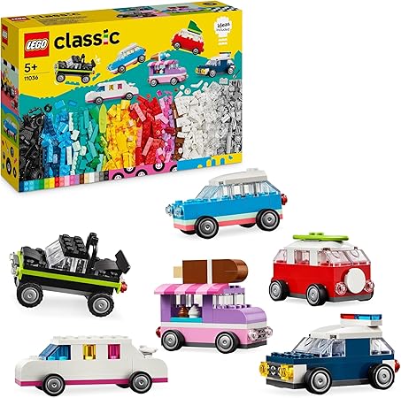 LEGO Classic Kreative Fahrzeuge, Bausteine-Set für Bunte Modellautos inkl. LKW, Polizeiauto und Baufahrzeuge, Baubare Spielzeug-Autos für Kinder, Geschenk für Jungs und Mädchen ab 5 Jahren 11036