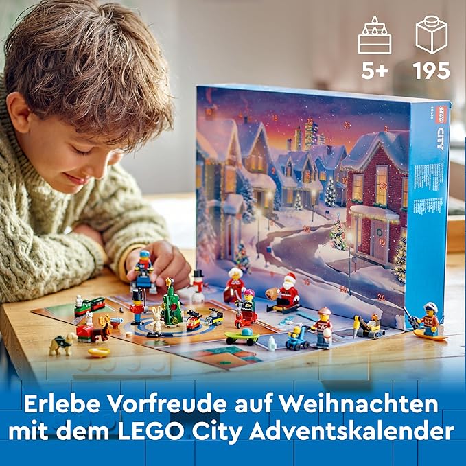 LEGO City Adventskalender 2024, Adventsgeschenk für Kinder ab 5 Jahren, 24 Überraschungen, Minifiguren in Weihnachtspullis, Weihnachtsmann und Frau Weihnachtsmann, Geschenk zu Weihnachten 60436