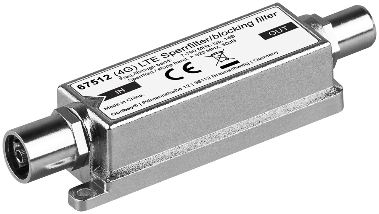 LTE/4G Sperrfilter, Koax-Stecker auf Koax-Buchse