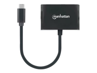 Manhattan USB-C to DVI-I and USB-C (inc Power Delivery), 1080p@60Hz, 19.5cm, Black, Power Delivery to USB-C (60W)