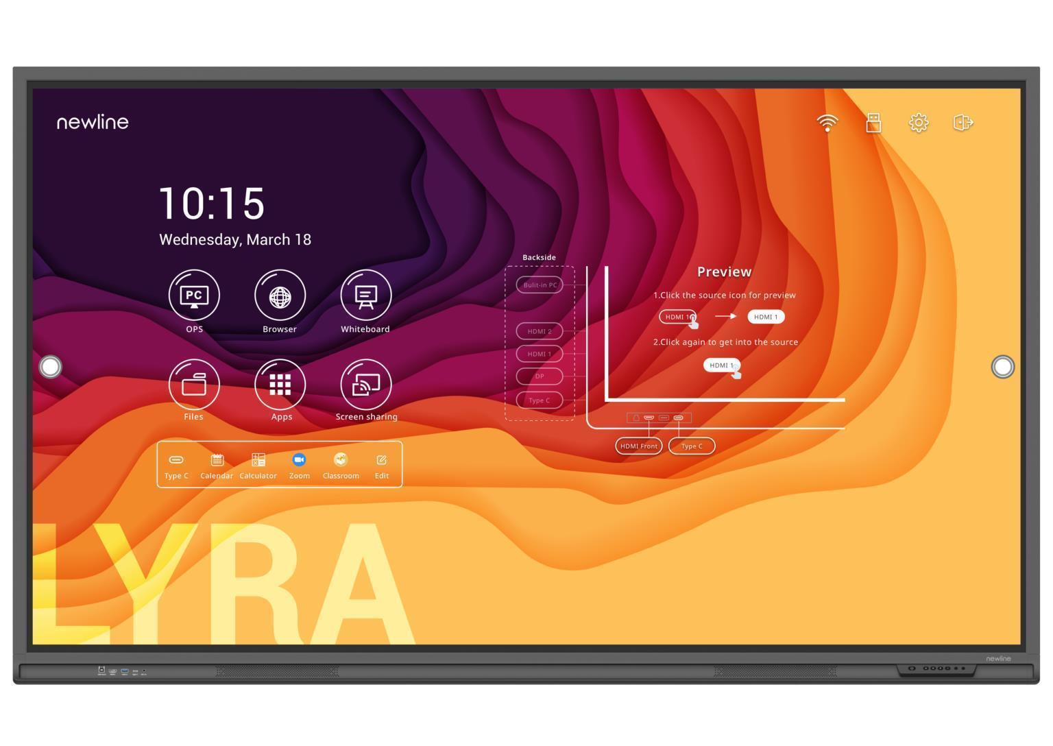 Newline Lyra Interaktives Whiteboard 165,1 cm (65 Zoll) 3840 x 2160 Pixel Touchscreen Schwarz