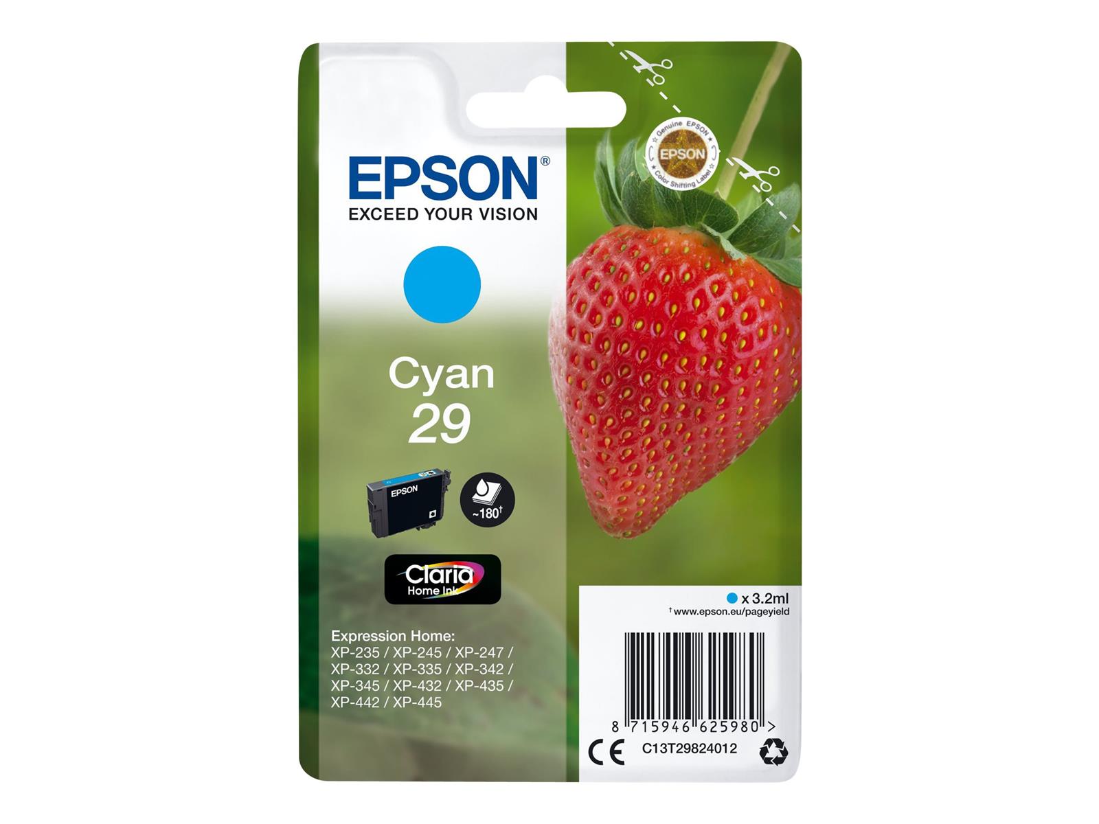 Epson Strawberry Singlepack Cyan 29 Claria Home Ink