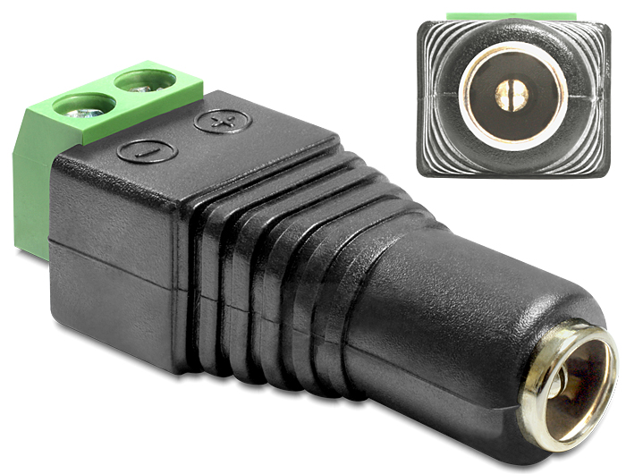 Delock Adapter DC 2,1 x 5,5 mm Buchse > Terminalblock 2 Pin