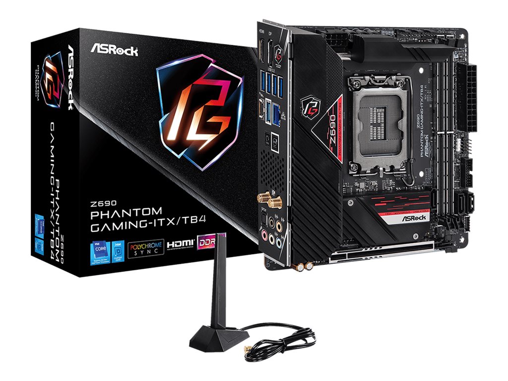 ASRock Z690 Phantom Gaming-ITX/TB4 - Motherboard - Mini-ITX - LGA1700-Sockel - Z690 Chipsatz - USB 3.2 Gen 1, USB 3.2 Gen 2, USB-C Gen 2x2, USB4 - Bluetooth, 2.5 Gigabit LAN, Wi-Fi - Onboard-Grafik (CPU erforderlich)