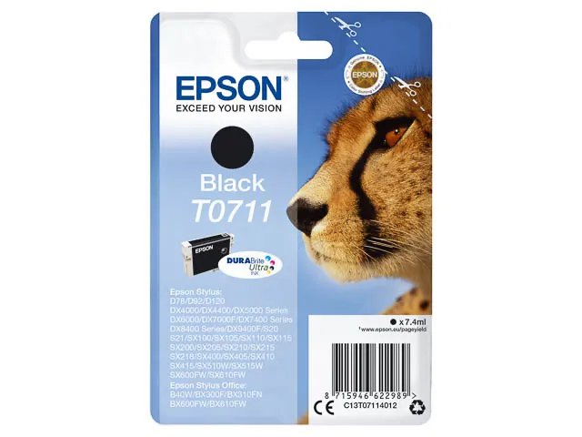 Epson Cheetah Singlepack Black T0711 DURABrite Ultra Ink Epson Cheetah Singlepack Black T0711 DURABrite Ultra Ink