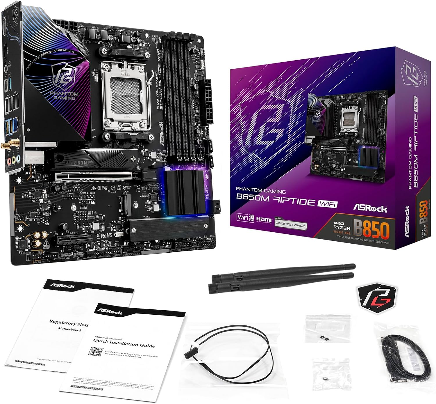 Asrock Phantom Gaming B850M Riptide WiFi AMD B850 Sockel AM5 micro ATX