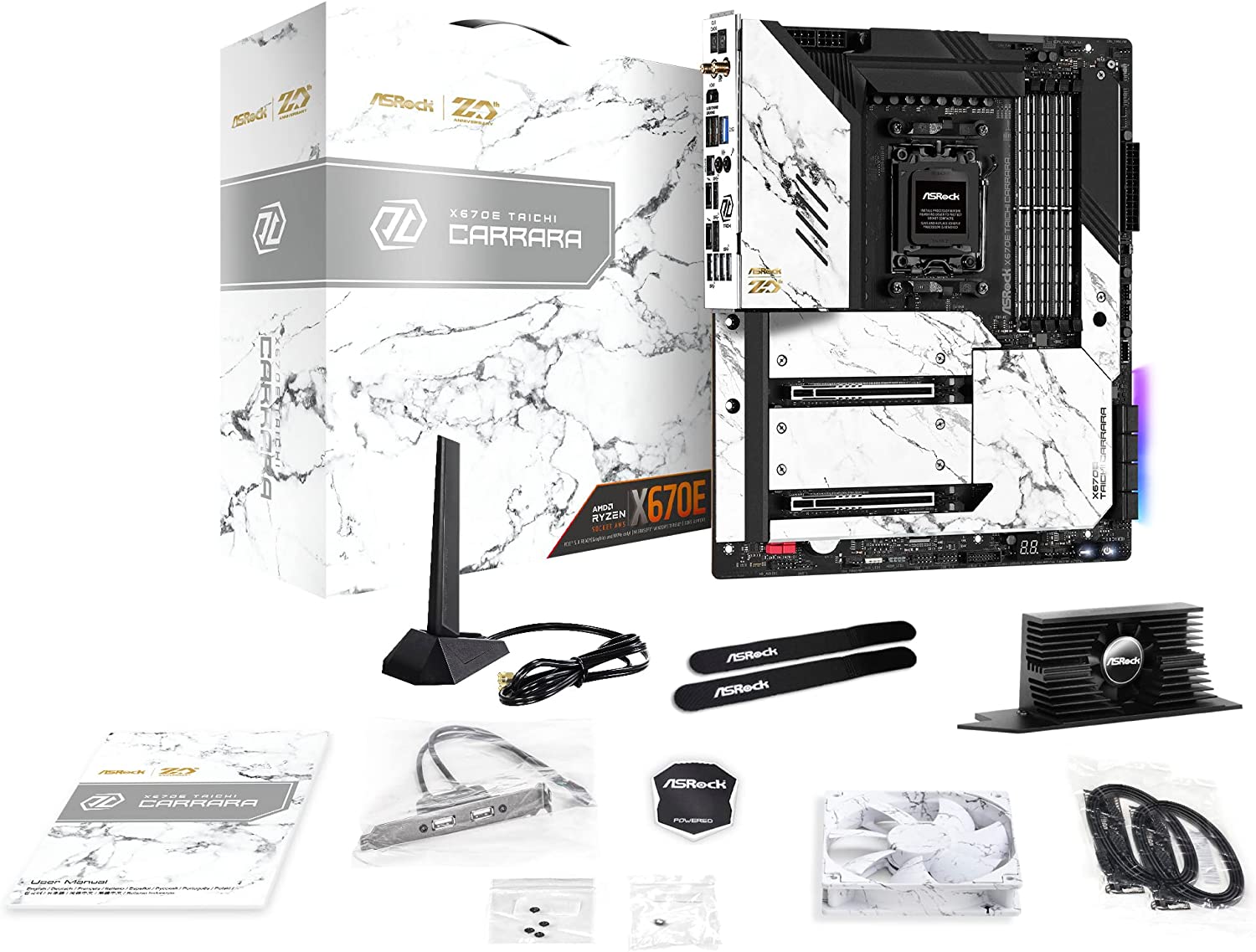 ASRock X670E Taichi Carrara - Motherboard - E-ATX - Socket AM5 - AMD X670E Chipsatz - USB 3.2 Gen 1, USB 3.2 Gen 2, USB4, USB-C 3.2 Gen 2x2 - Bluetooth, 2.5 Gigabit LAN, Wi-Fi 6 - Onboard-Grafik (CPU erforderlich)