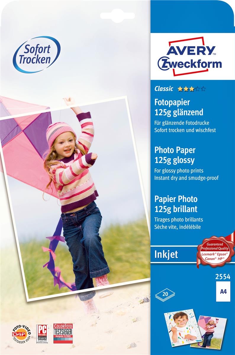 Avery Glossy Photo Paper - 2554 A4 125GR Druckerpapier A4 (210x297 mm) Glanz Weiß