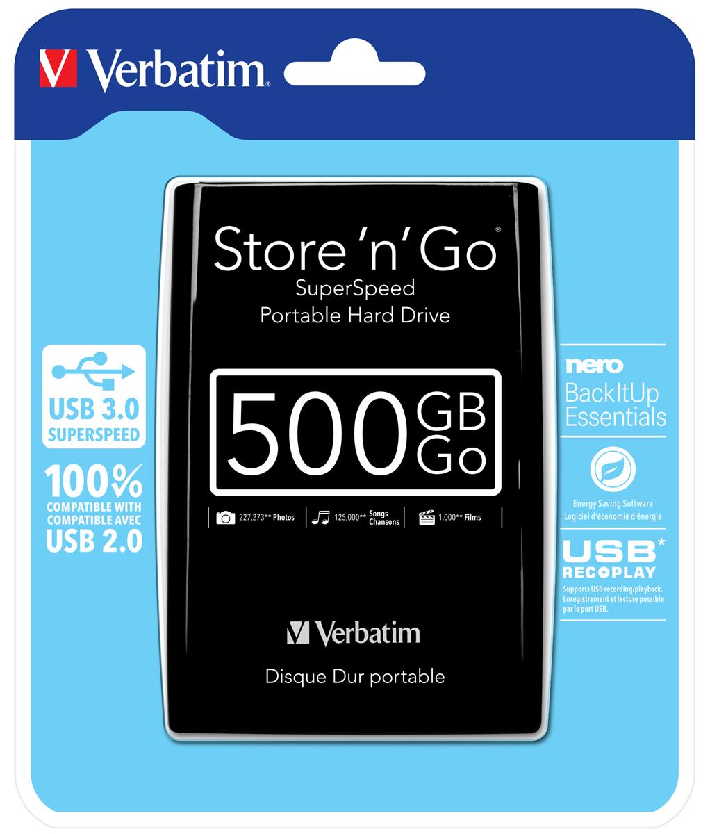 Verbatim Portables Festplattenlaufwerk Store 'n' Go USB 3.0, 500 GB, Schwarz