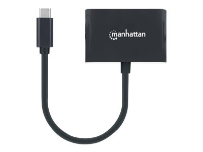 Manhattan USB-C auf VGA-Konverter mit Power Delivery-Ladeport, 1080p-Auflösung, Power Delivery-Port mit bis zu 60 W (3 A/20 V), schwarz