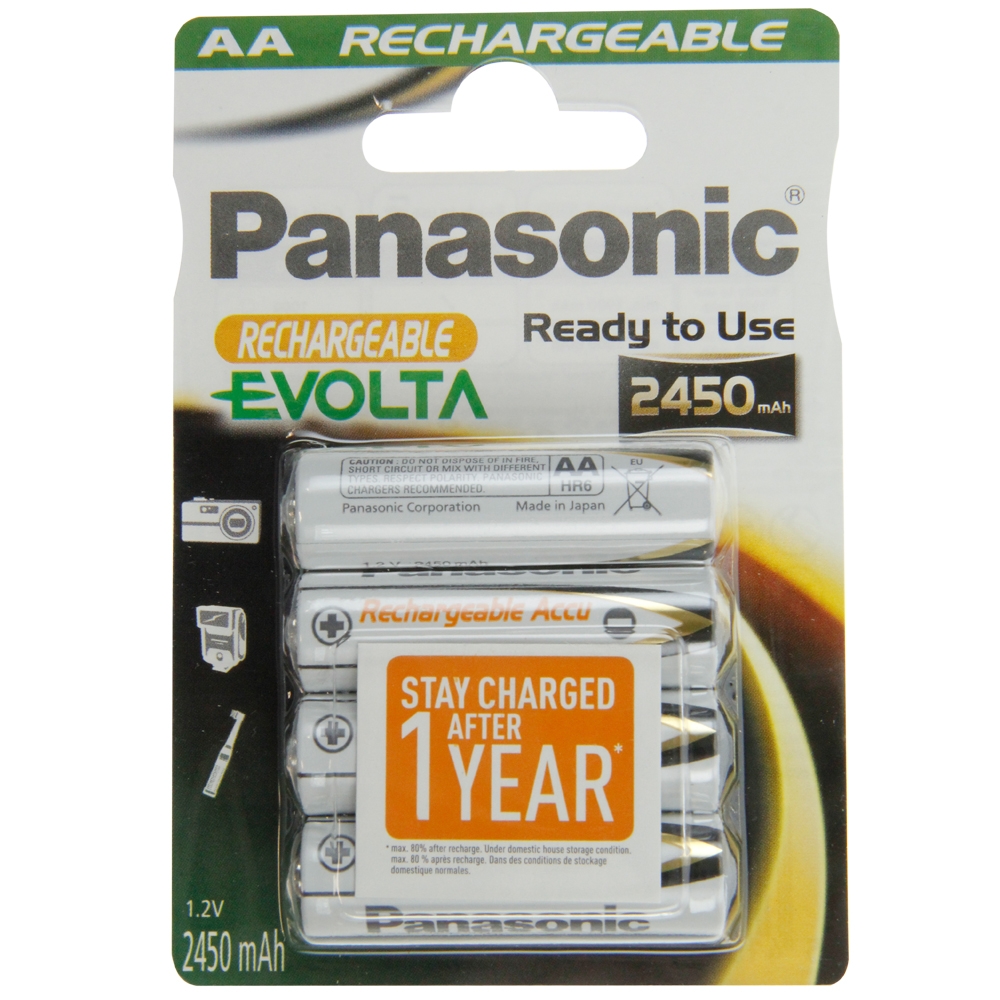1x4 Panasonic Akku NiMH Mignon AA 2450 mAh Rechargeable Evolta