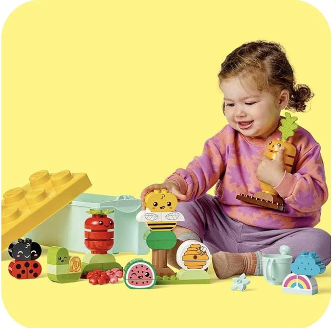 LEGO 10984 DUPLO My First Biogarten Bausteine-Box, Lernspielzeug für Kleinkinder ab 1,5 Jahren, mit Marienkäfer, Hummel, Obst & Gemüse, Stapelspielzeug für Babys