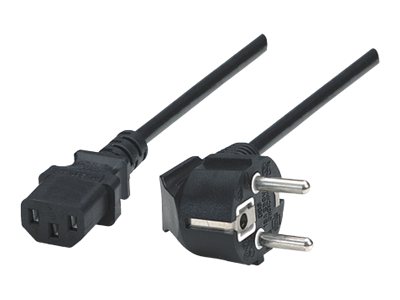 Manhattan Stromkabel, PC (C13, "Kaltgeräteanschluss") auf Schutzkontakt CEE 7/4, 1,8 m, schwarz, Polybagverpackung