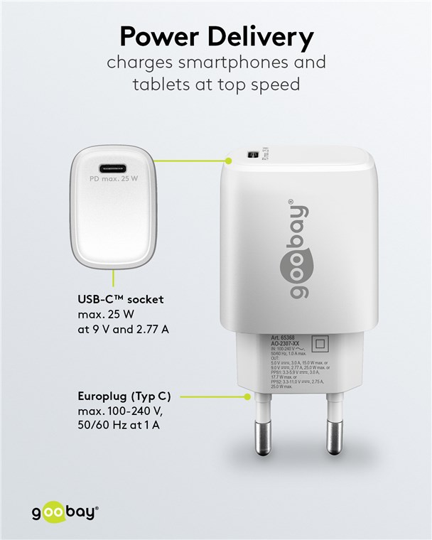 USB-C™ PD GaN Schnellladegerät (25 W) weiß USB-C™ PD GaN Schnellladegerät (25 W) weiß