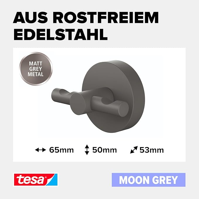 Tesa 40585-00000-00 MOON GREY Haken Klebstoff Grau matt Tesa 40585-00000-00 MOON GREY Haken Klebstoff Grau matt