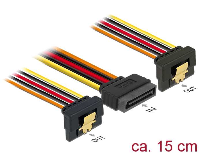 Delock Kabel Power SATA 15 Pin Stecker Latchtype > 2 x SATA 15 Pin Buchse unten