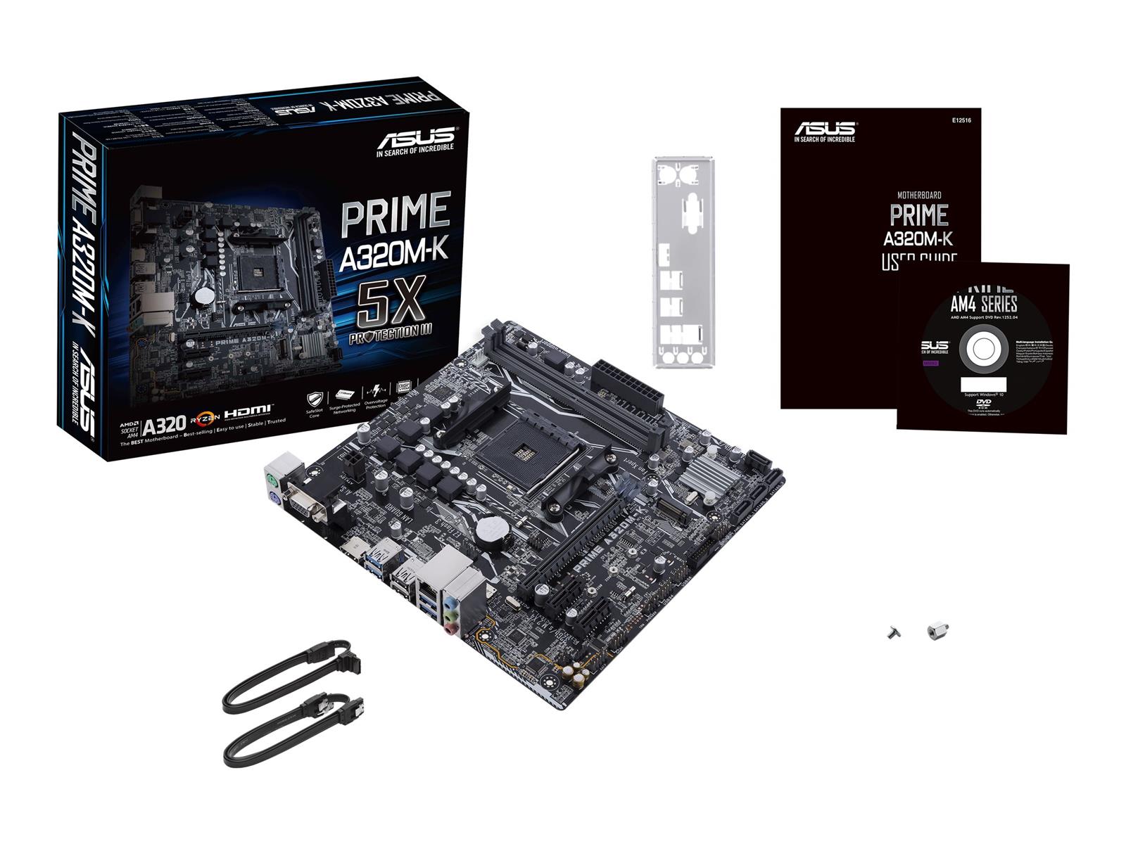 ASUS PRIME A320M-K - Motherboard - micro ATX - Socket AM4 - AMD A320 - USB 3.0 - Gigabit LAN - Onboard-Grafik (CPU erforderlich)