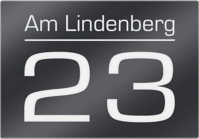 Hausnummer Anthrazit RAL 7016 mit Gravur - Hausnummernschild mit Straßenname, Zahl, Ziffer - Schild inkl. fischer Dübel Schrauben Set - Türschild ist witterungsbeständig - 200x140mm Variante 1