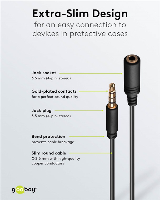 Kopfhörer- und Audio Verlängerungskabel AUX, 4-pol. 3,5 mm slim, CU Kopfhörer- und Audio Verlängerungskabel AUX, 4-pol. 3,5 mm slim, CU
