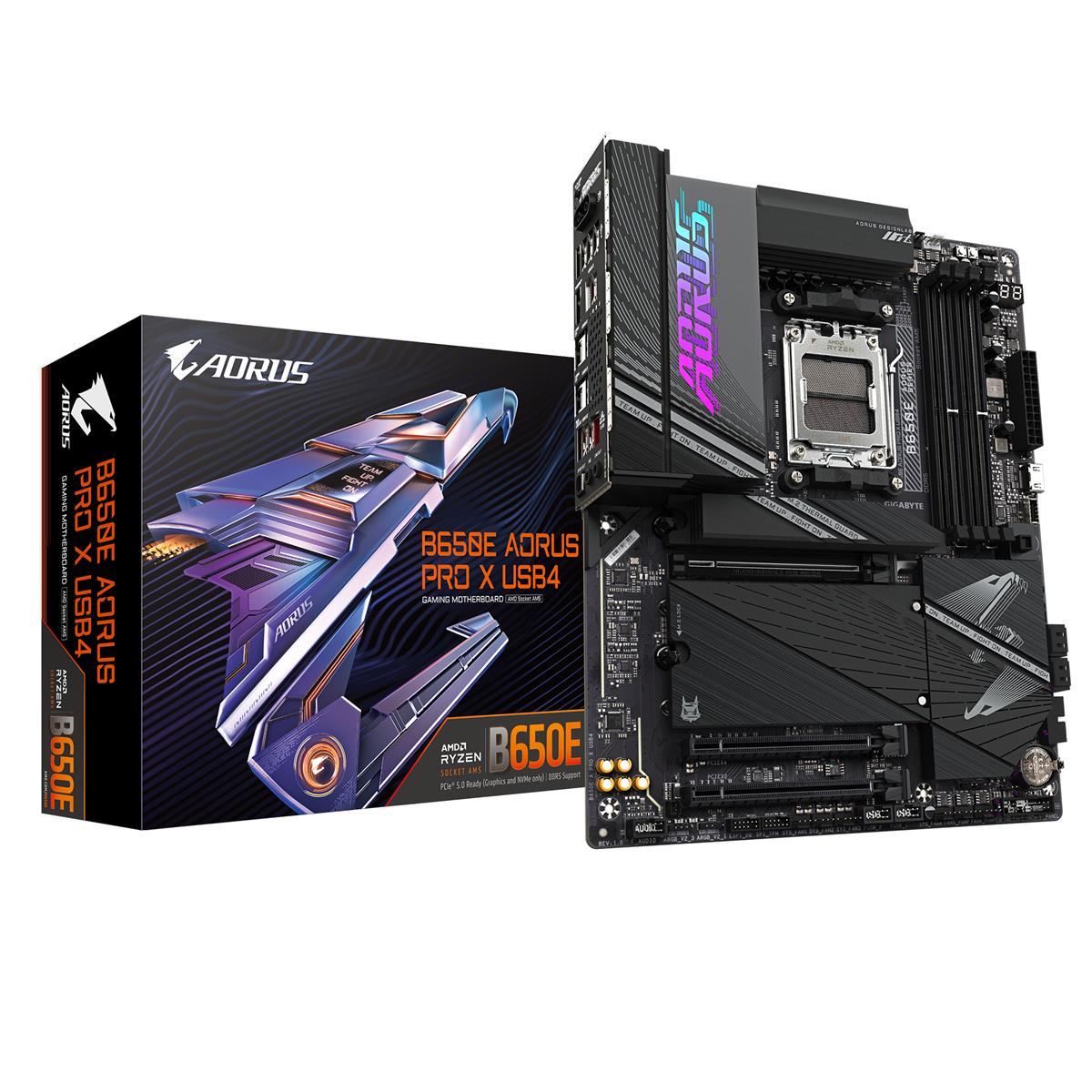 Gigabyte AORUS B650E PRO X USB4 - 1.0 - Motherboard - ATX - Socket AM5 - AMD B650 Chipsatz - USB 3.2 Gen 1, USB 3.2 Gen 2, USB-C 3.2 Gen 2x2, USB4 - 2.5 Gigabit LAN, Wi-Fi, Bluetooth - Onboard-Grafik (CPU erforderlich)