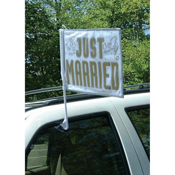 Autofahne "Just Married" 5,5 x 45,7 cm