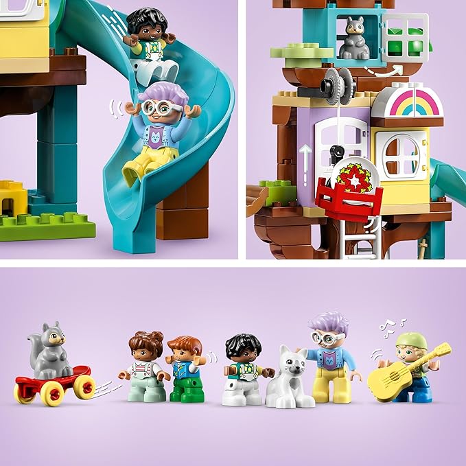 LEGO 10993 DUPLO 3-in-1 Baumhaus Spielzeug für Kleinkinder ab 3 Jahren, Mädchen und Jungen mit 4 Figuren, Tieren, Konstruktionsspielzeug mit Bausteinen und Einer Rutsche, Lernspielzeug