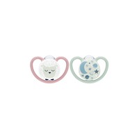 NUK Space Night Silikon-Schnuller 0-6M, 2 St, rosa/mint