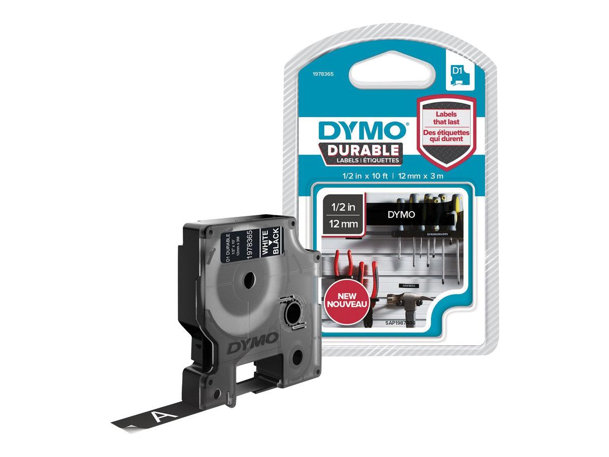 DYMO D1 - Hochleistungsetiketten - Weiß auf Schwarz - 12mm x 3m