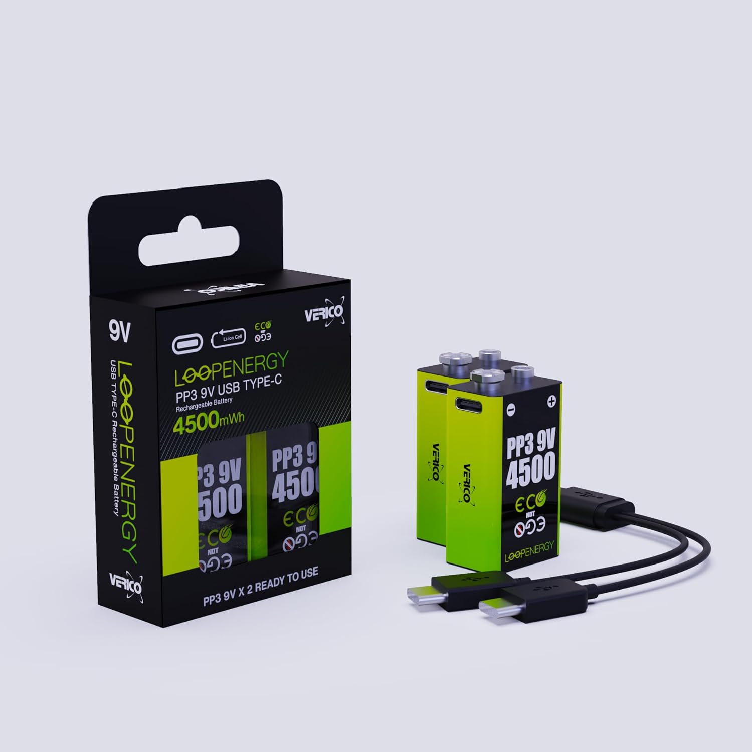 Verico LoopEnergy Li-Ion Akku 9V-Block, USB-C, 2er Pack retail