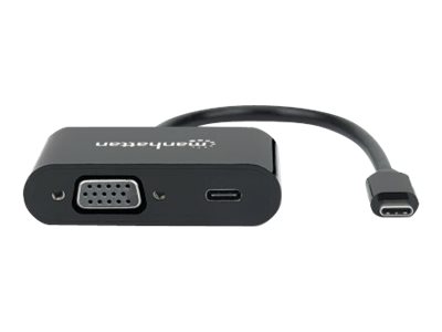 Manhattan USB-C auf VGA-Konverter mit Power Delivery-Ladeport, 1080p-Auflösung, Power Delivery-Port mit bis zu 60 W (3 A/20 V), schwarz