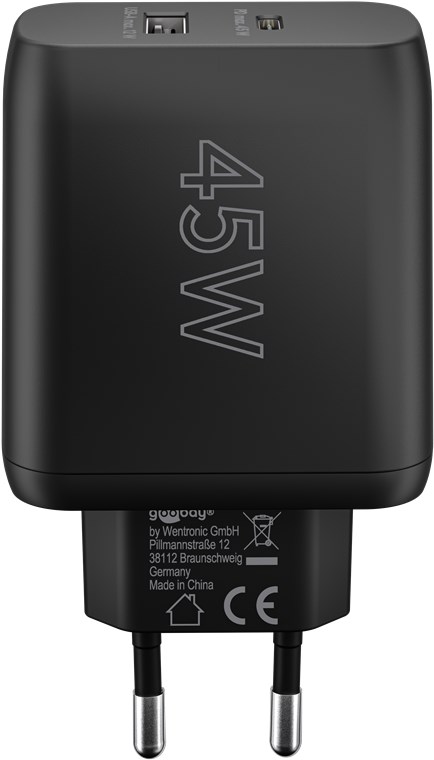 USB-C™ PD GaN Dual-Schnellladegerät (45 W) schwarz USB-C™ PD GaN Dual-Schnellladegerät (45 W) schwarz