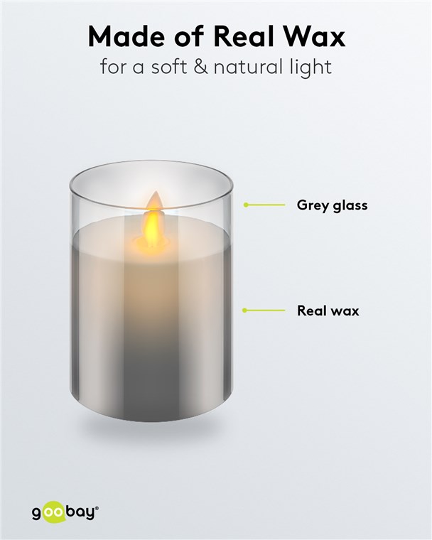LED-Echtwachskerze im Glas, 7,5 x 10 cm, grau-transparent LED-Echtwachskerze im Glas, 7,5 x 10 cm, grau-transparent