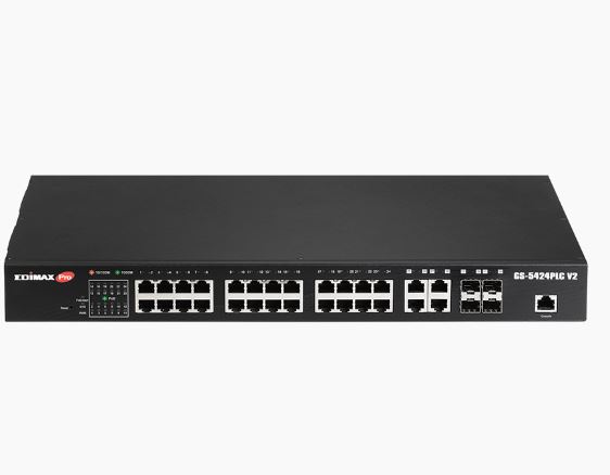 Edimax Pro GS-5424PLC V2 28 Port POE+Gigabit Switch +4 xSFP 19"