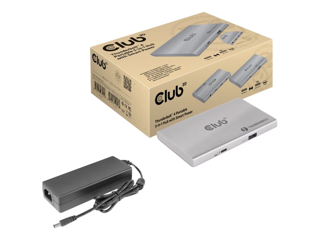 CLUB3D Certified Thunderbolt™4 Tragbarer 5-in-1-Hub mit Smart Power