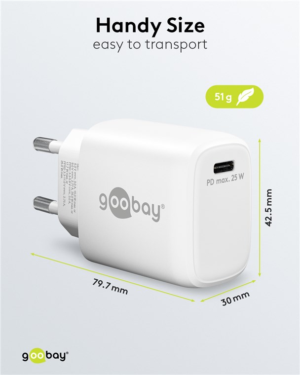 USB-C™ PD GaN Schnellladegerät (25 W) weiß USB-C™ PD GaN Schnellladegerät (25 W) weiß