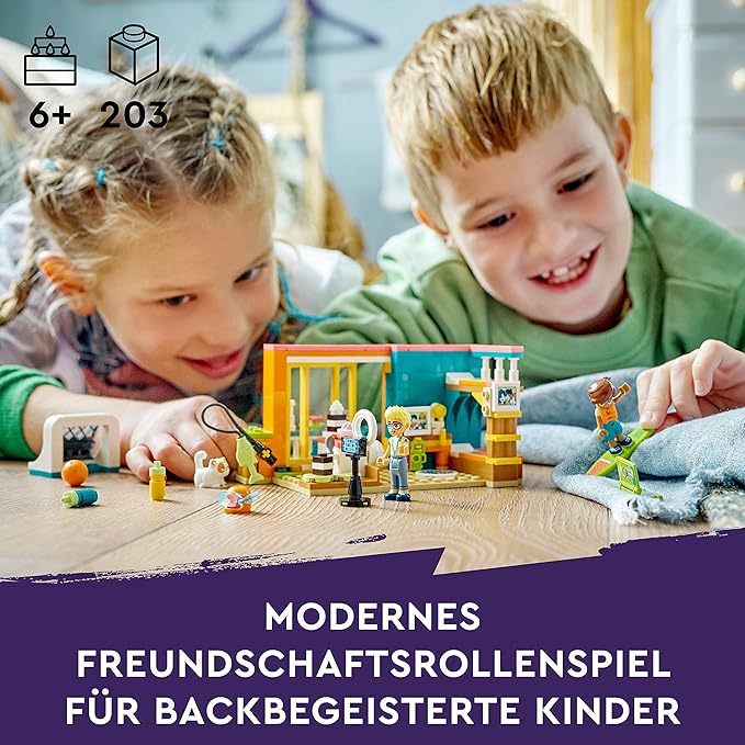 LEGO Friends Leos Zimmer Backen Spielset, Sammler Spielzeug für Mädchen sowie Jungen mit Olly Mini-Puppe und Kätzchen Churro, 2023 Serie Figuren, kleines Geschenk 41754