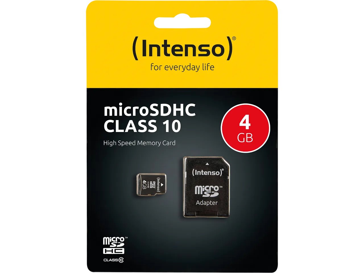 Intenso microSDHC Speicherkarte 4GB Class 10 + SD Adapter