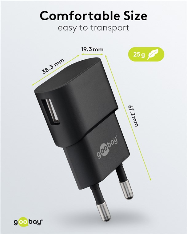 USB-A Ladegerät (5 W) schwarz USB-A Ladegerät (5 W) schwarz