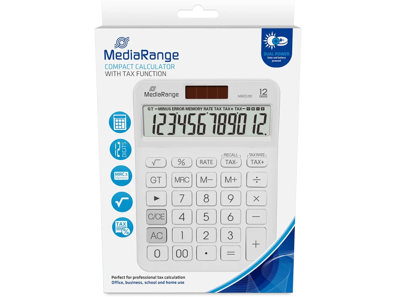MediaRange Taschenr.m.Steuerb. 12-st. LC-Display Solar/Bat.