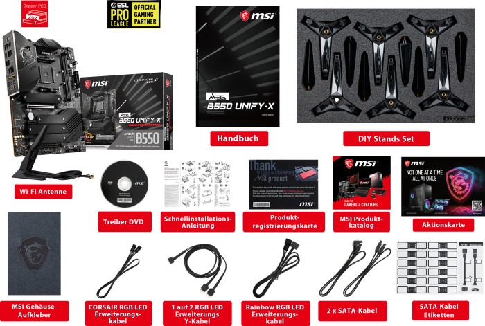 MSI MEG B550 UNIFY-X - Motherboard - ATX - Socket AM4 - AMD B550 Chipsatz - USB-C Gen2, USB 3.2 Gen 1, USB 3.2 Gen 2 - 2.5 Gigabit LAN, Wi-Fi, Bluetooth - Onboard-Grafik (CPU erforderlich) MSI MEG B550 UNIFY-X - Motherboard - ATX - Socket AM4 - AMD B550 Chipsatz - USB-C Gen2, USB 3.2 Gen 1, USB 3.2 Gen 2 - 2.5 Gigabit LAN, Wi-Fi, Bluetooth - Onboard-Grafik (CPU erforderlich)