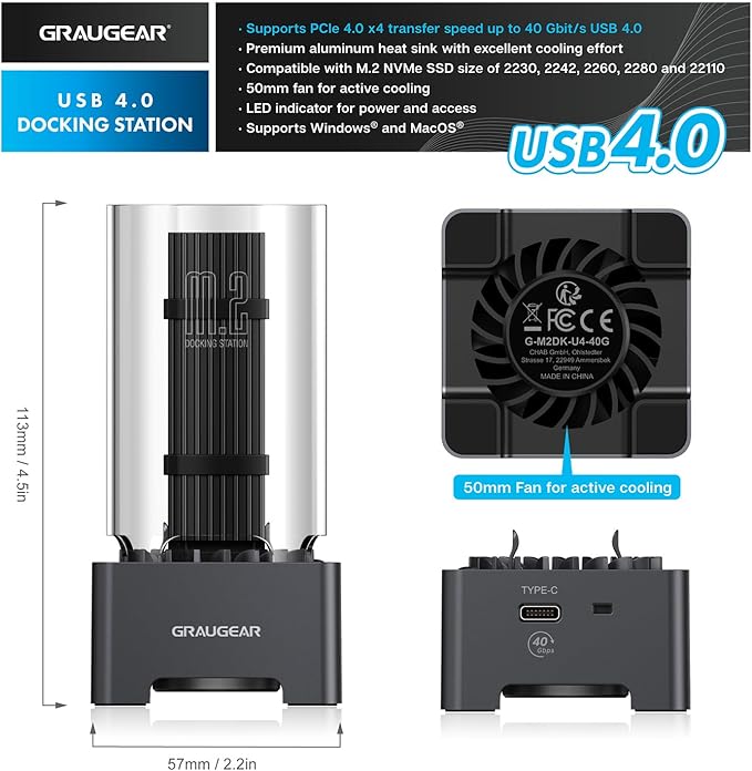GRAUGEAR Docking Station USB 4.0 f. M.2 PCIe Gen4x4 NVMe SSD