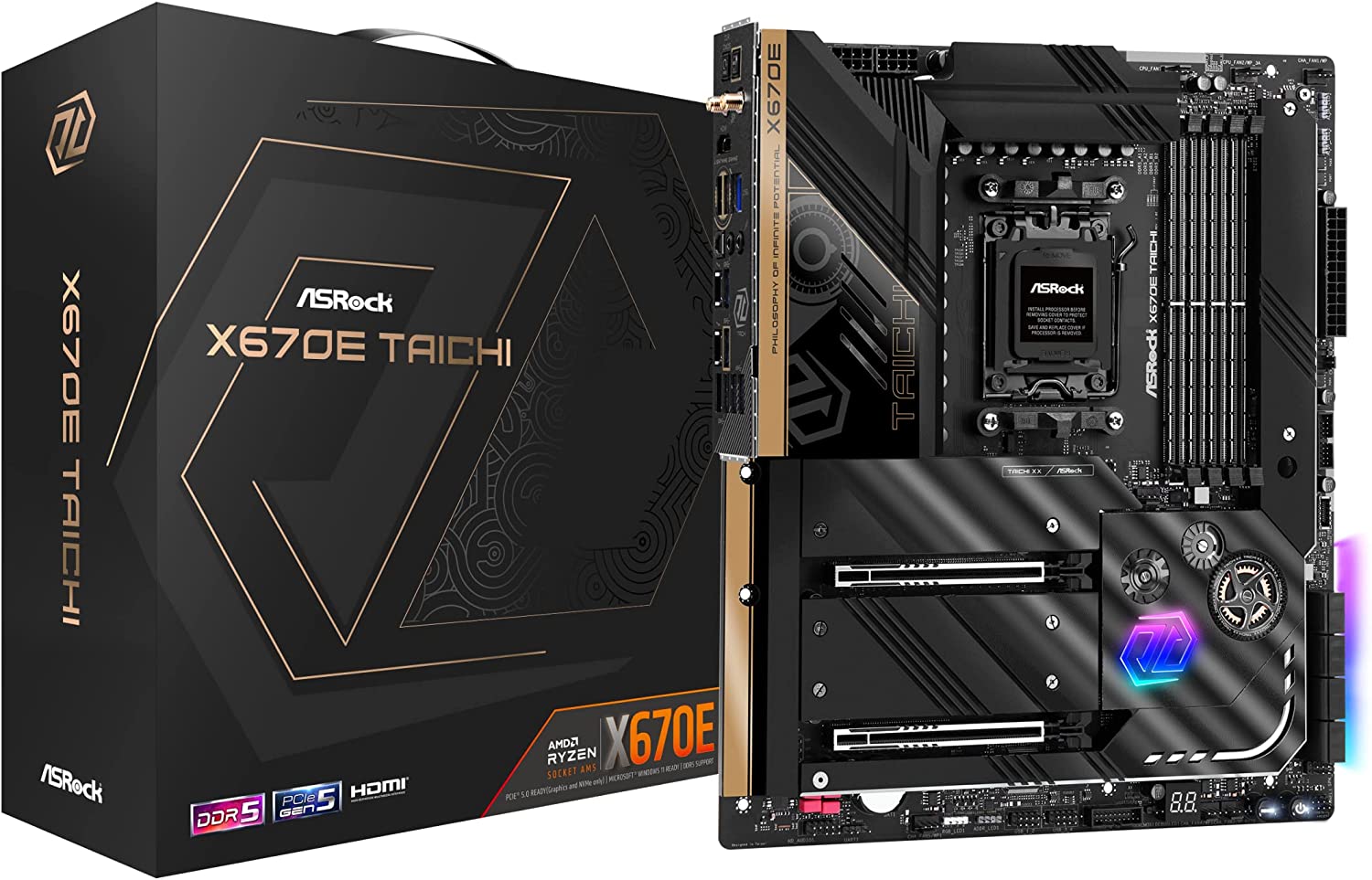 ASRock X670E Taichi - Motherboard - E-ATX - Socket AM5 - AMD X670E Chipsatz - USB 3.2 Gen 1, USB 3.2 Gen 2, USB4, USB-C 3.2 Gen 2x2 - Bluetooth, 2.5 Gigabit LAN, Wi-Fi 6 - Onboard-Grafik (CPU erforderlich)