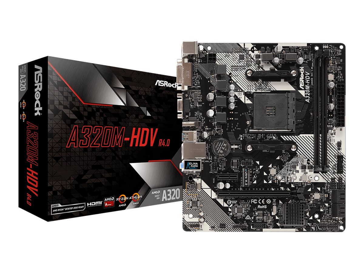 ASRock A320M-HDV R4.0 - Motherboard - micro ATX - Socket AM4 - AMD A320 Chipsatz - USB 3.1 Gen 1 - Gigabit LAN - Onboard-Grafik (CPU erforderlich)
